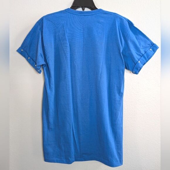 Phillip Noel blue white leather embellished studded vintage tunic T-shirt top OS - Picture 5 of 8